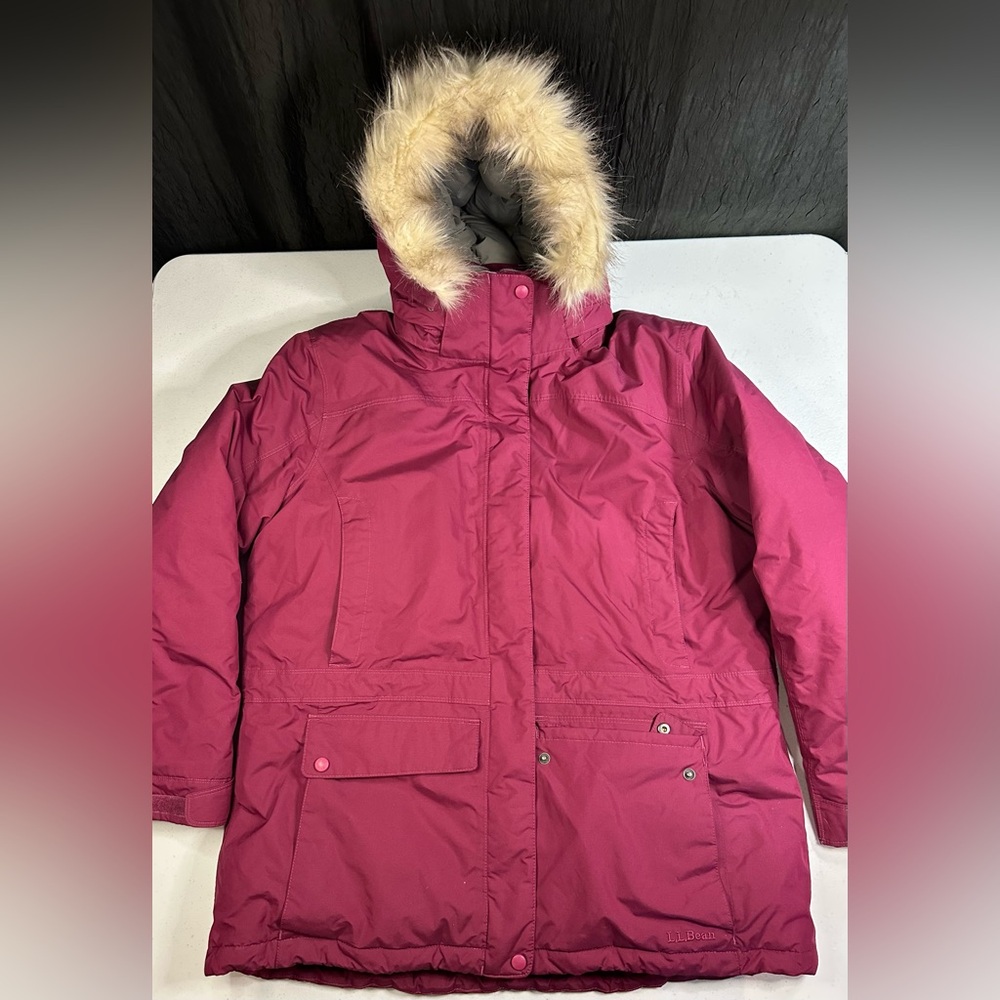 LL Bean Jacket Women Purple Parka Vintage Winter Coat Fur Down Warm XL Reg‎